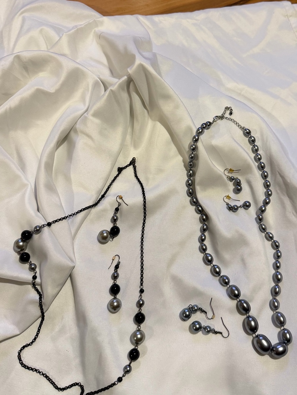 Elegant Gray Pearl Necklaces (2) and Earrings (3) Set